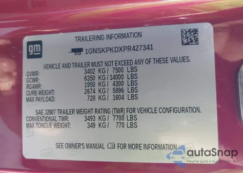 2023 Chevrolet Tahoe 4Wd Z71 z USA, uszkodzony, nr VIN 1GNSKPKDXPR427341